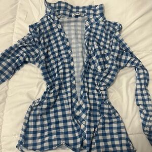 Doublju Blue and White Plaid Shirt